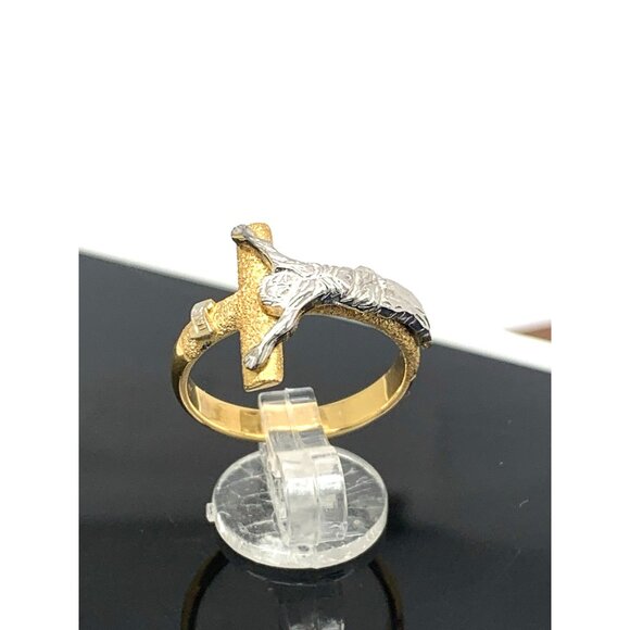 Crucifix Ring Diamond INR Jesus Cross 14k Yellow Gold Estate Jewelry Size 8.25 - Picture 4 of 14